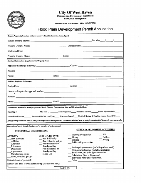 First page of the Floodplain Development Permit Application