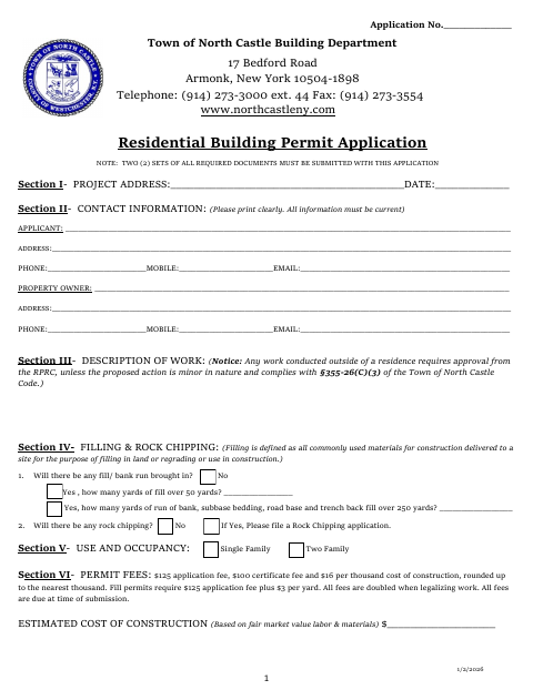 First page of the Residential Building Permit Application