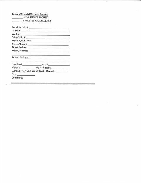 First page of the Utility Service Request