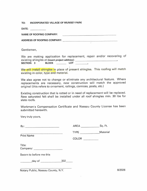 First page of the Shingle Roof Affidavit