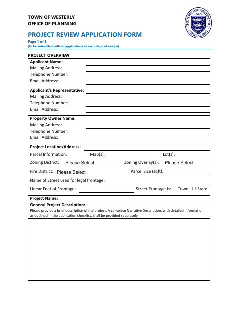First page of the Project Review Application Form
