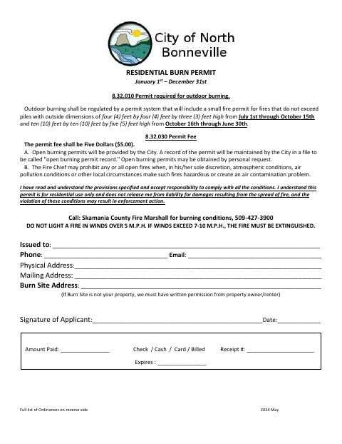 First page of the Residential Burn Permit