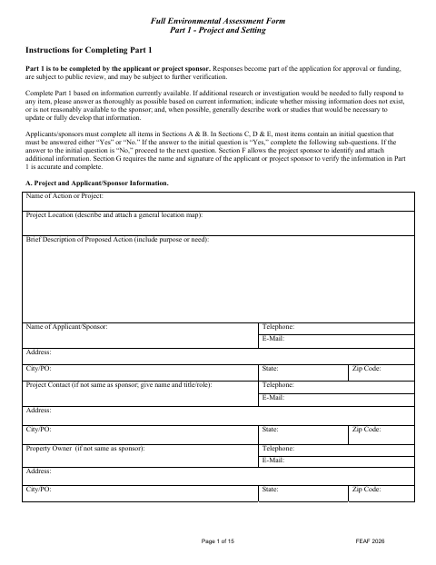 First page of the Full Environmental Assessment Form (Part 1 Only)