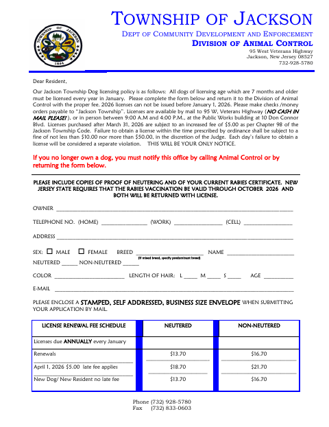 First page of the Dog License Application