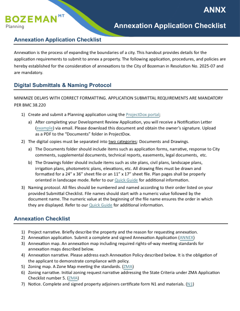 First page of the Annexation Application and Owner Certification