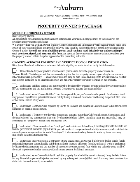 First page of the Owner-Builder Form