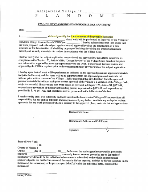 First page of the Homeowner and Contractor Affidavits