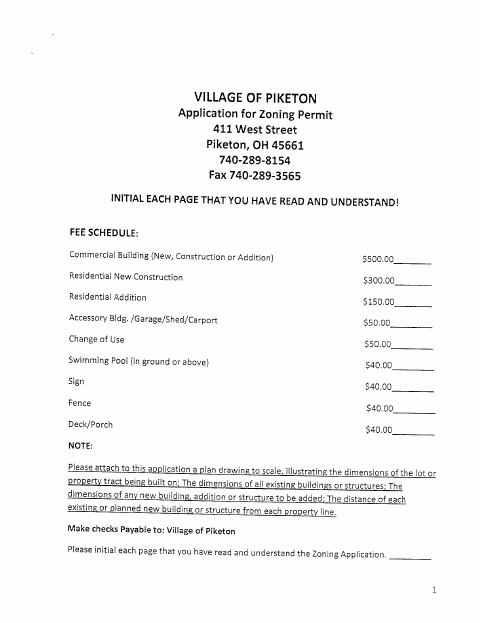 First page of the Zoning Permit Application