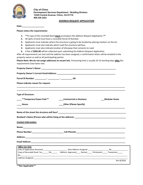 First page of the Address Request Application