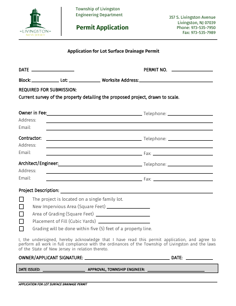 First page of the Application for Lot Surface Drainage Permit