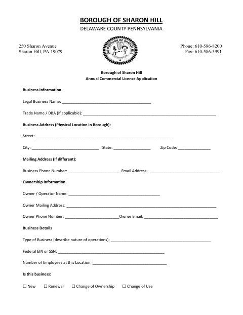 First page of the Annual Commercial License Application