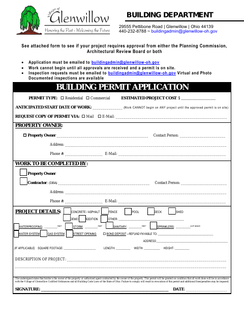 First page of the Building Permit Application