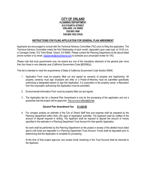 First page of the General Plan Amendment Application