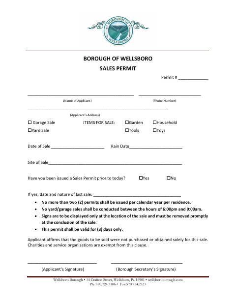 First page of the Sales Permit
