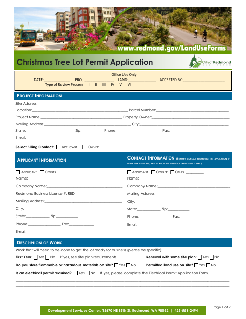 First page of the Christmas Tree Lot Permit Application