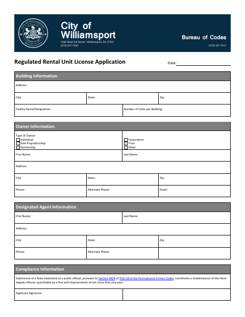 First page of the Regulated Rental Unit License Application