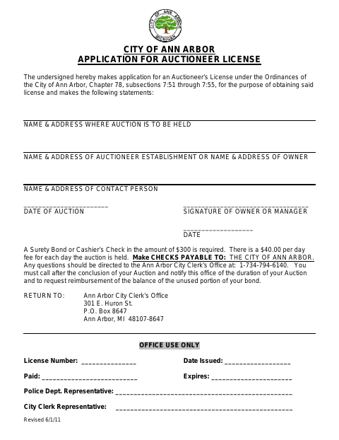 First page of the Auctioneer License Application