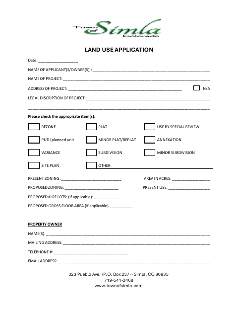 First page of the Land Use Application