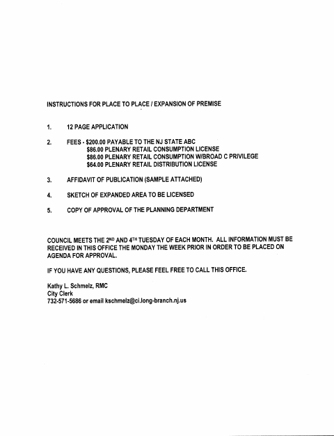 First page of the Place-to-Place Liquor License Premise Expansion Application