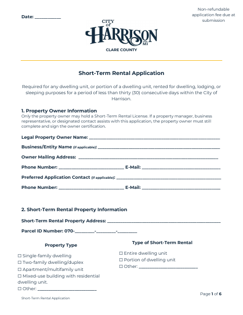 First page of the Short-Term Rental License Application