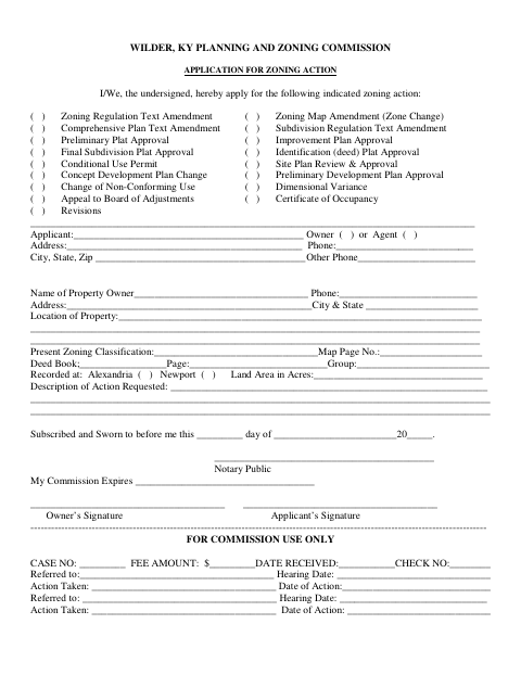 First page of the Application for Zoning Action