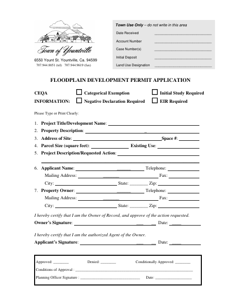 First page of the Floodplain Development Permit Application