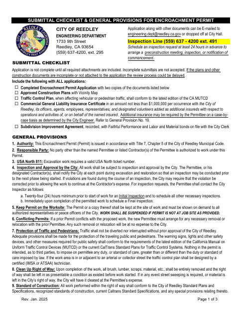 First page of the Encroachment Permit Application