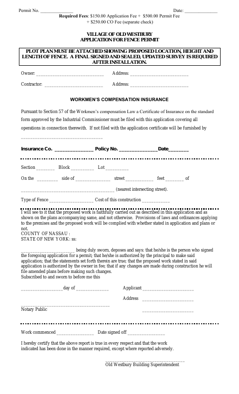 First page of the Fence Permit Application