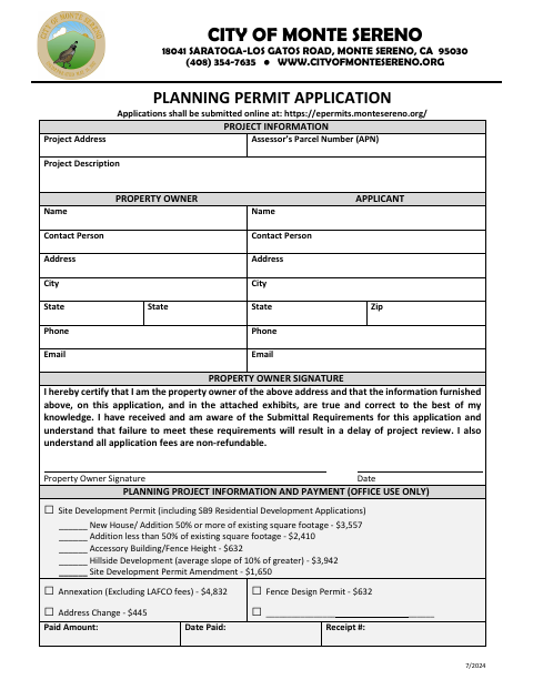 First page of the Planning Permit Application