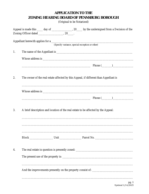 First page of the Zoning Hearing Application