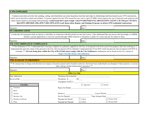 First page of the Permit Application Certification
