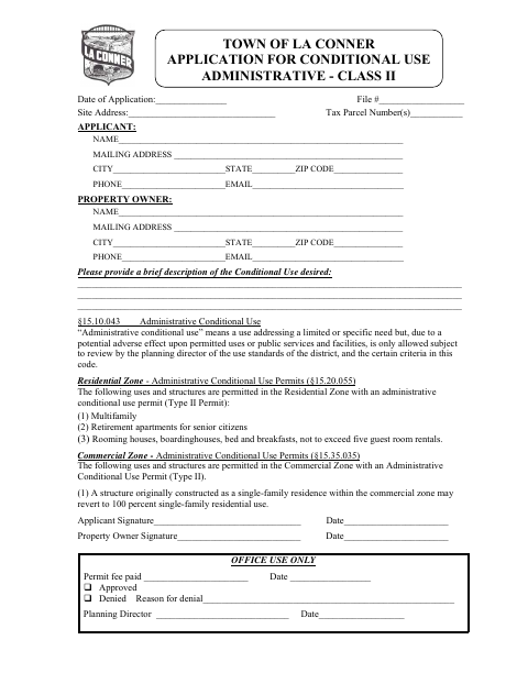 First page of the Application for Conditional Use Administrative Class II