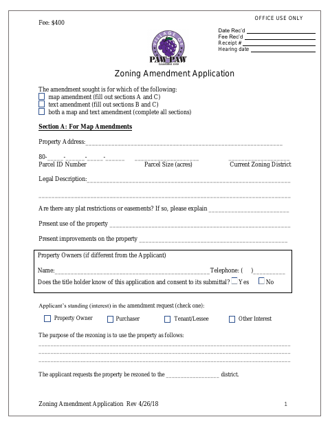 First page of the Zoning Amendment Application