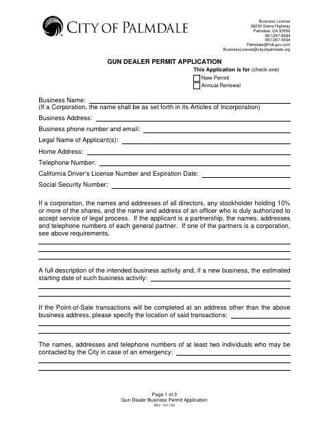 First page of the Gun Dealer Business Permit Application