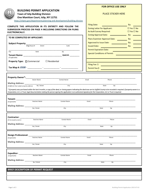 First page of the Building Permit Application