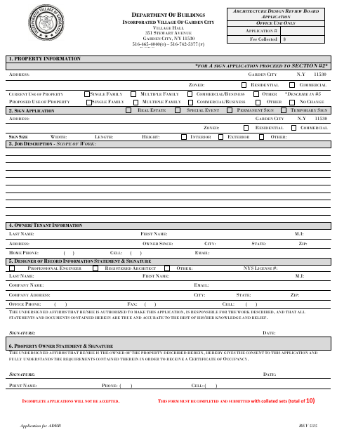 First page of the Architecture Design Review Board Application