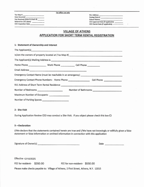 First page of the Short Term Rental Registration Form