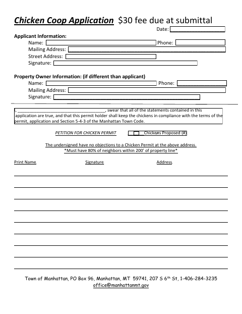 First page of the Chicken Coop Application