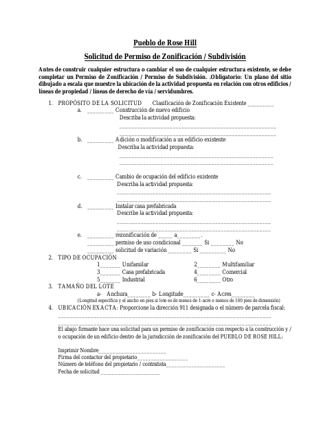 First page of the Solicitud de Permiso de Zonificación / Subdivisión
