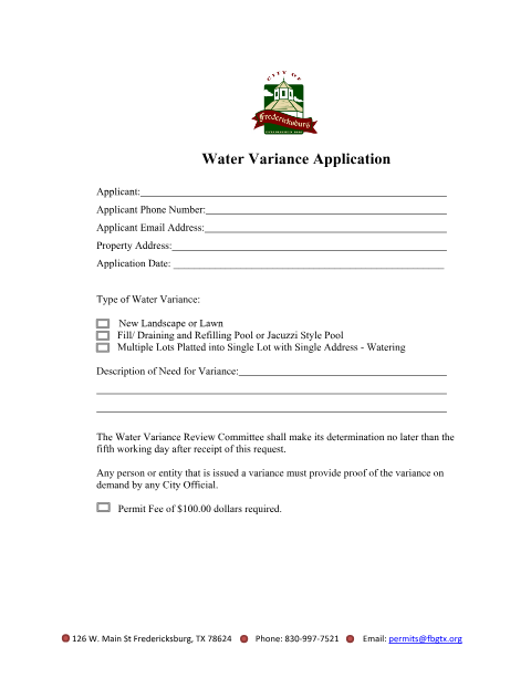 First page of the Water Variance Application