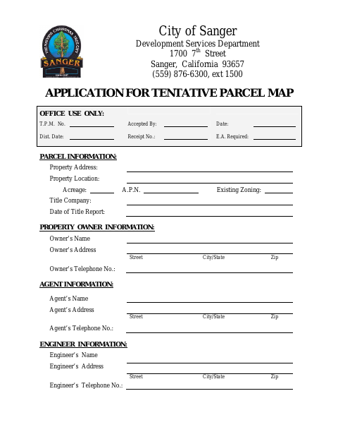 First page of the Tentative Parcel Map Application