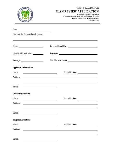 First page of the Plan Review Application