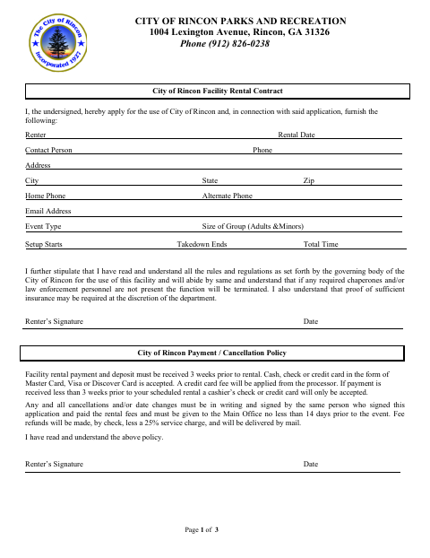 First page of the Macomber Park Building Rental