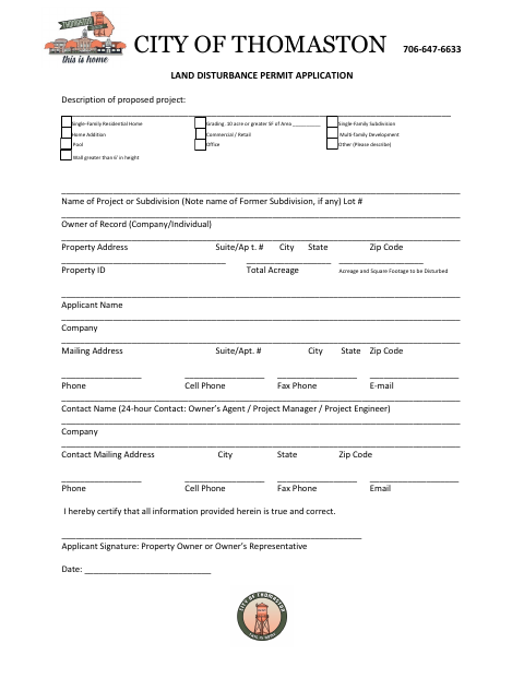 First page of the Land Disturbance Permit Application