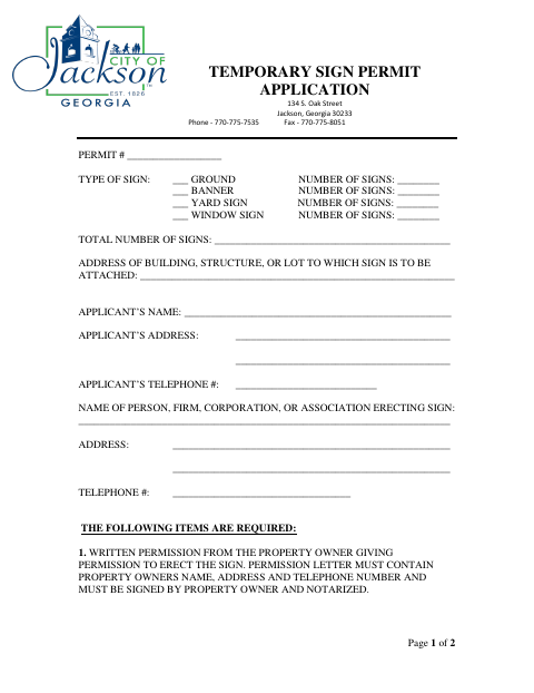 First page of the Temporary Sign Permit Application