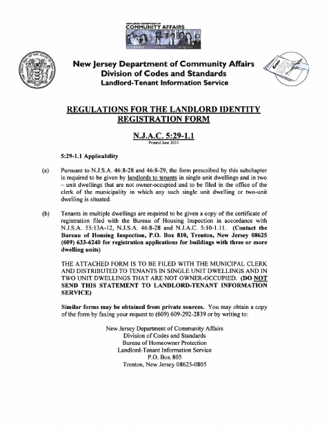 First page of the Landlord Identity Registration Form