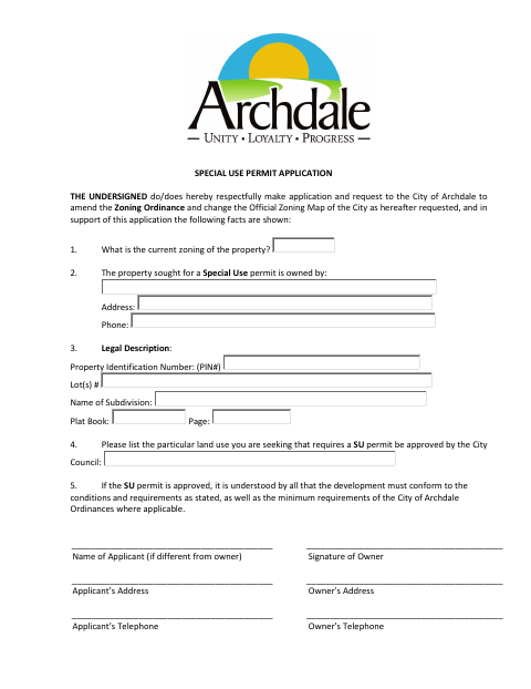 First page of the Special Use Permit Application