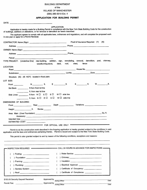 First page of the Building Permit Application