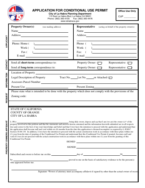 First page of the Application For Conditional Use Permit