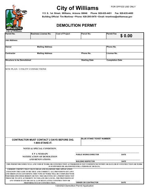 First page of the Demolition Permit Application